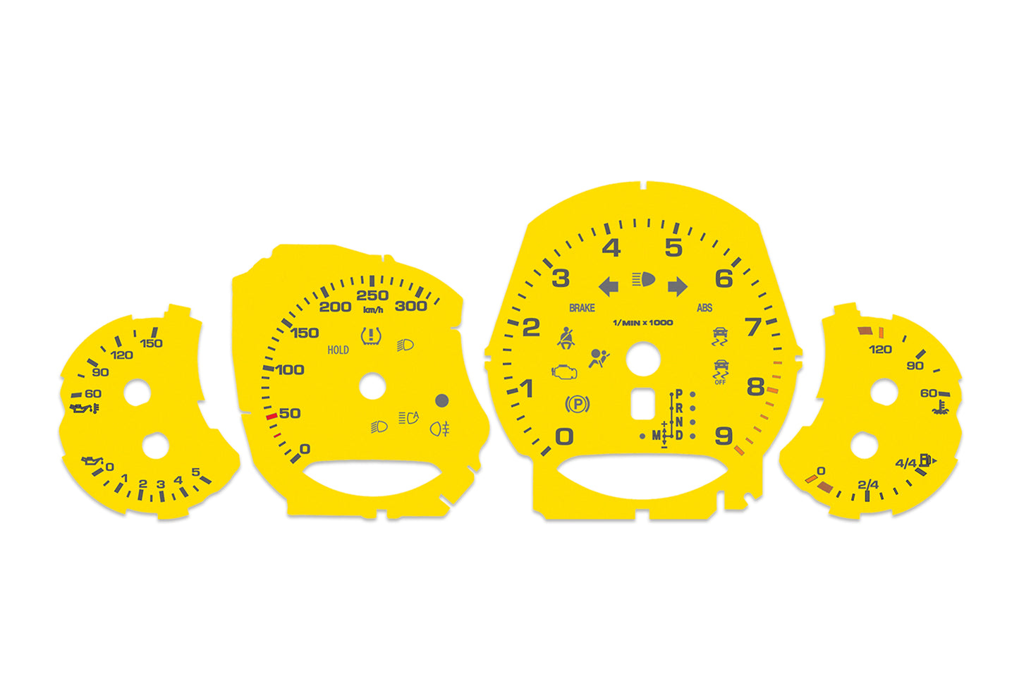 Porsche Carrera 911 991 Yellow - Speedometer Dials Gauges