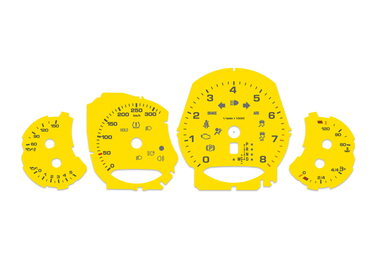 Porsche Carrera 911 991 Yellow - Speedometer Dials Gauges