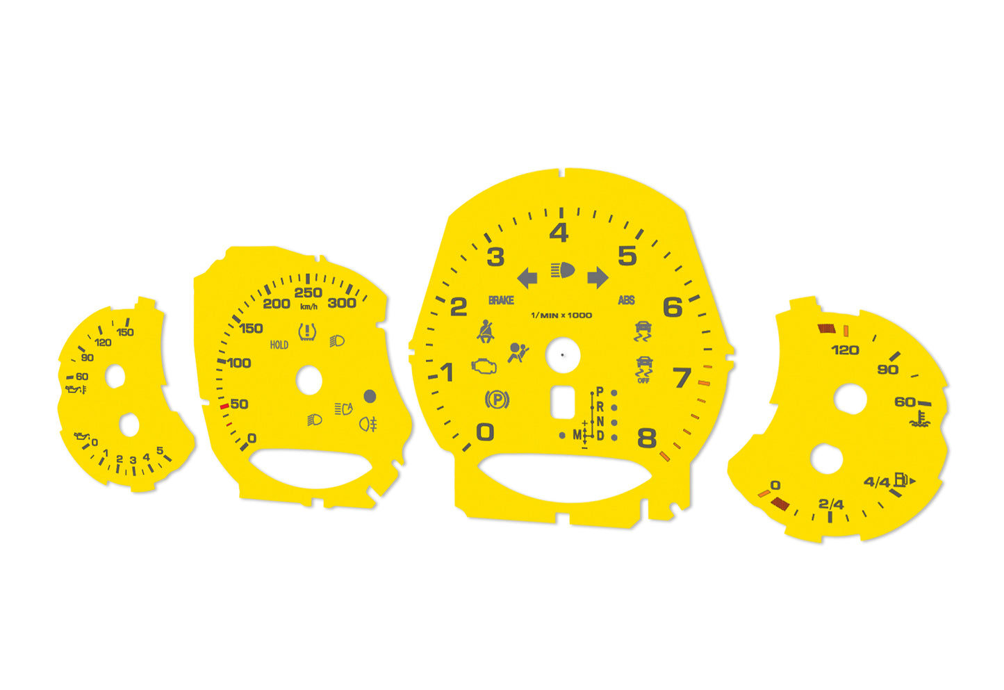Porsche Carrera 911 991 Yellow - Speedometer Dials Gauges