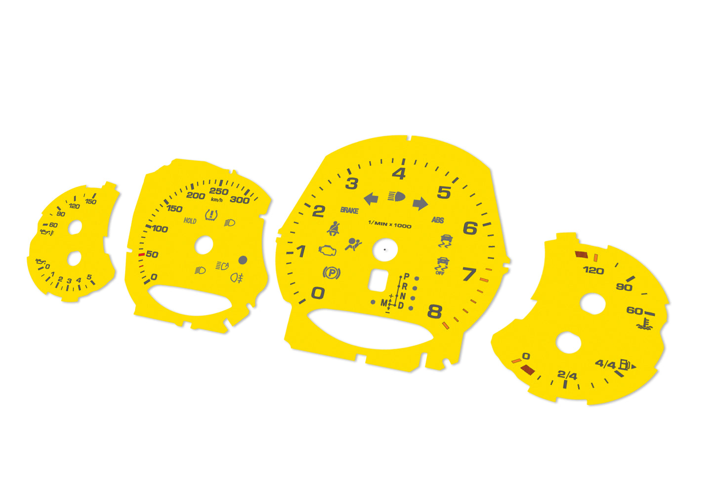 Porsche Carrera 911 991 Yellow - Speedometer Dials Gauges