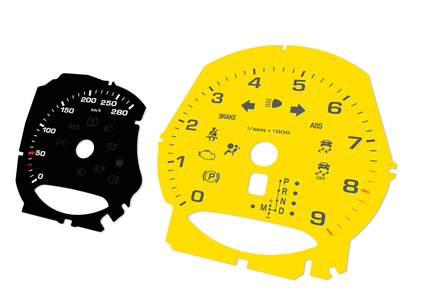 Porsche Boxster 981, 982, 718 Black/Yellow - Speedometer Dials Gauges