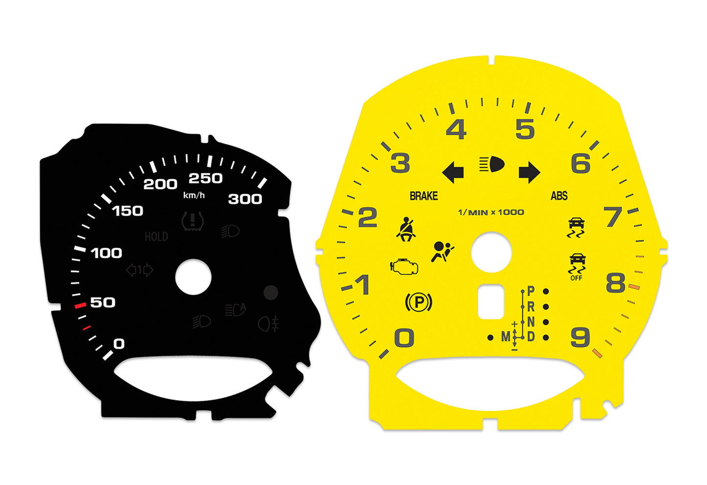 Porsche Boxster 981, 982, 718 Black/Yellow - Speedometer Dials Gauges