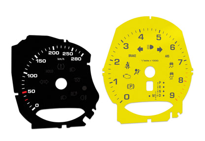 Porsche Boxster 9k rpm Black/Yellow - Speedometer gauges from MPH to km/h Gauges