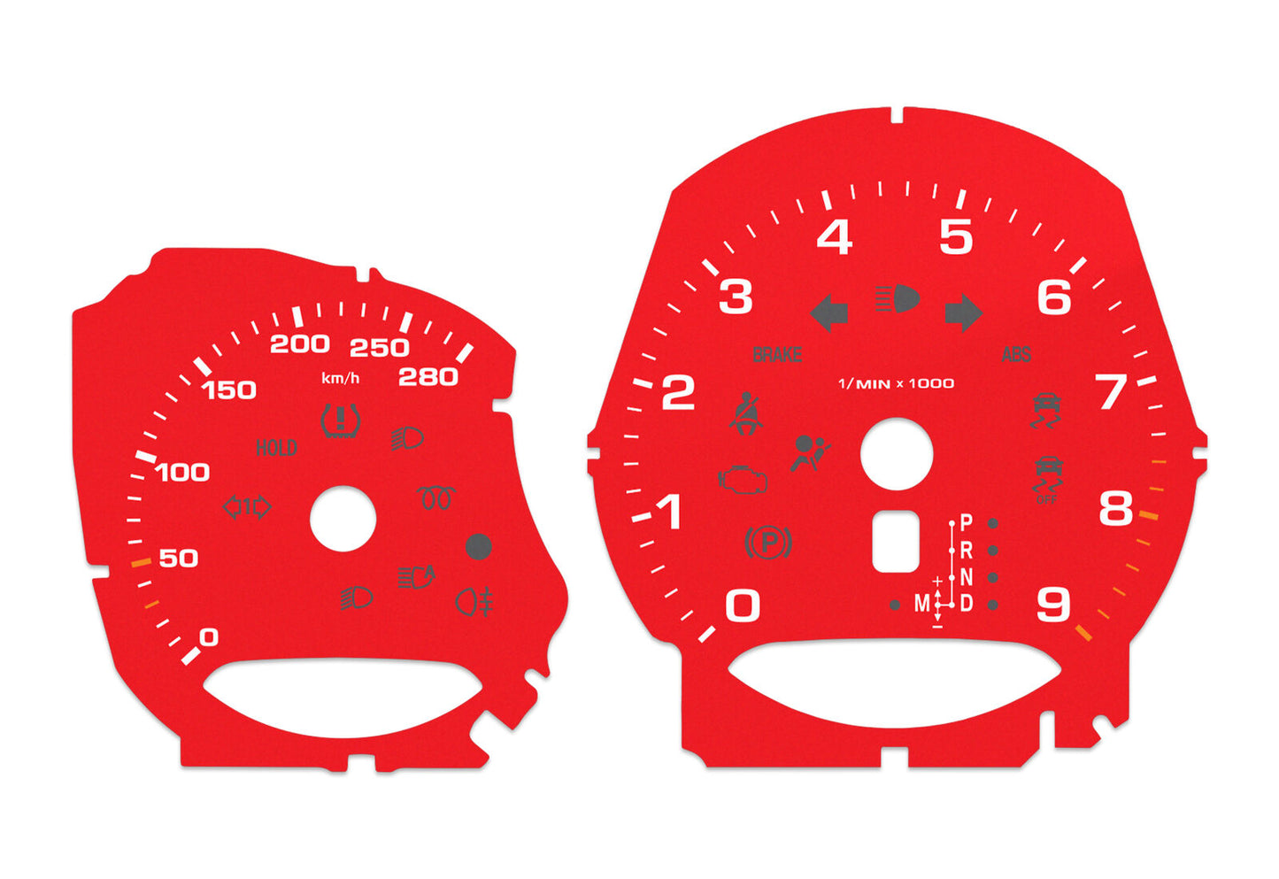 Porsche Boxster 9k rpm Red - Speedometer gauges from MPH to km/h Gauges