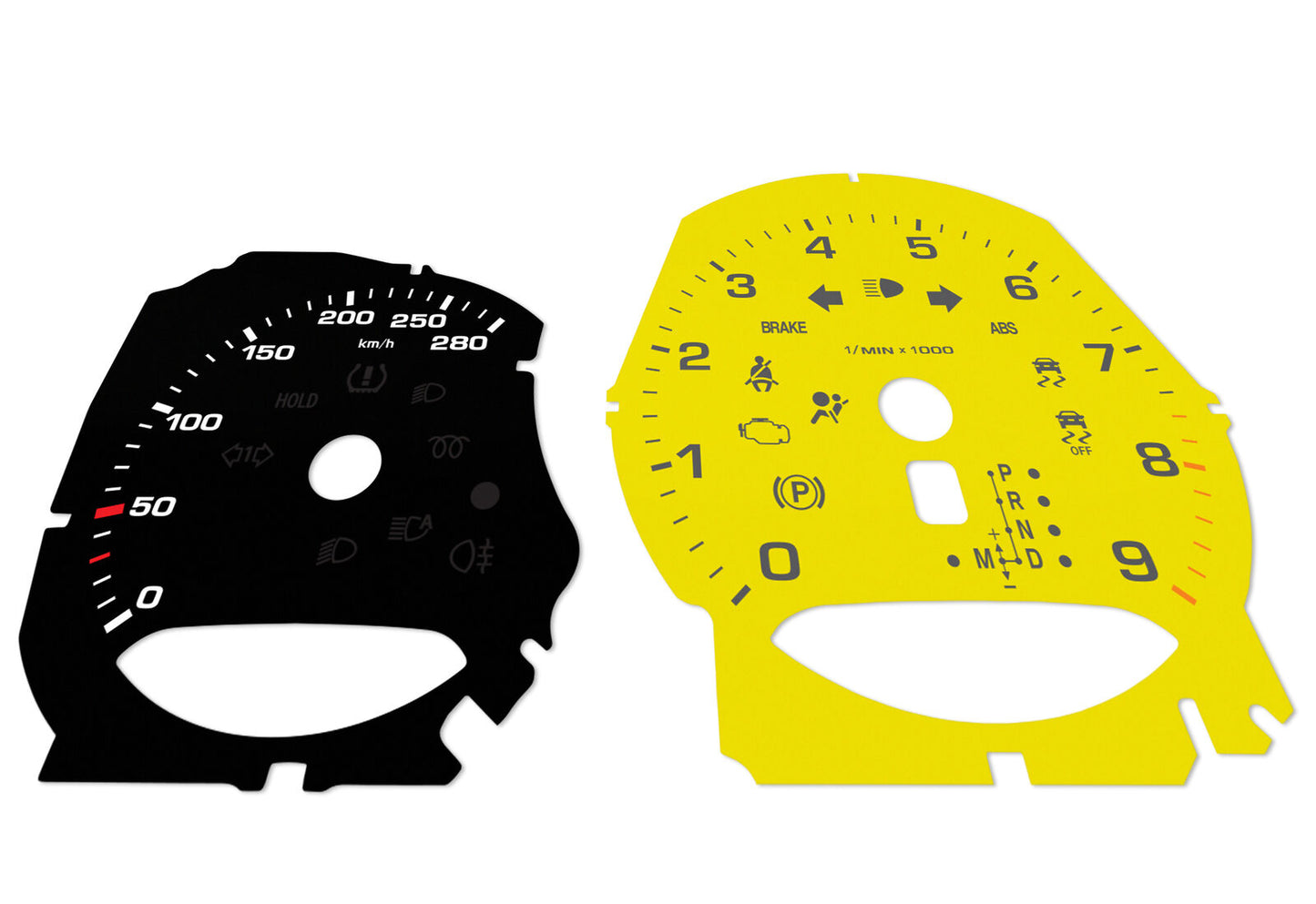 Porsche Boxster 9k rpm Black/Yellow - Speedometer gauges from MPH to km/h Gauges