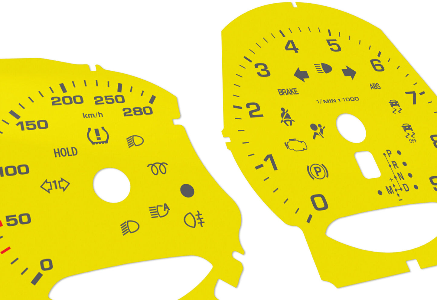 Porsche Boxster 9k rpm Yellow - Speedometer gauges from MPH to km/h Gauges