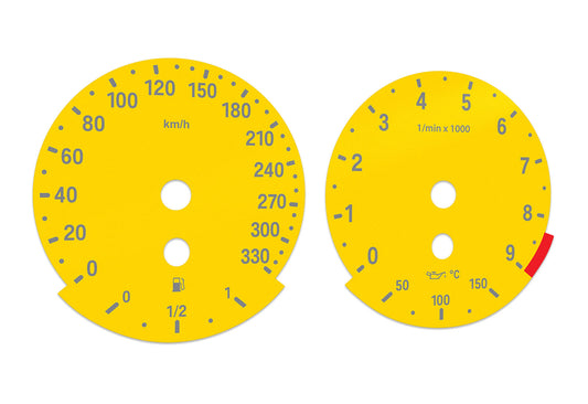 BMW E90, E92 M3 Yellow - Speedometer dials MPH to Km/h Gauges