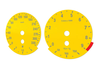 BMW E90, E92 M3 Yellow - Speedometer dials MPH to Km/h Gauges