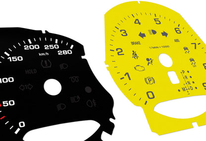 Porsche Boxster 9k rpm Black/Yellow - Speedometer gauges from MPH to km/h Gauges