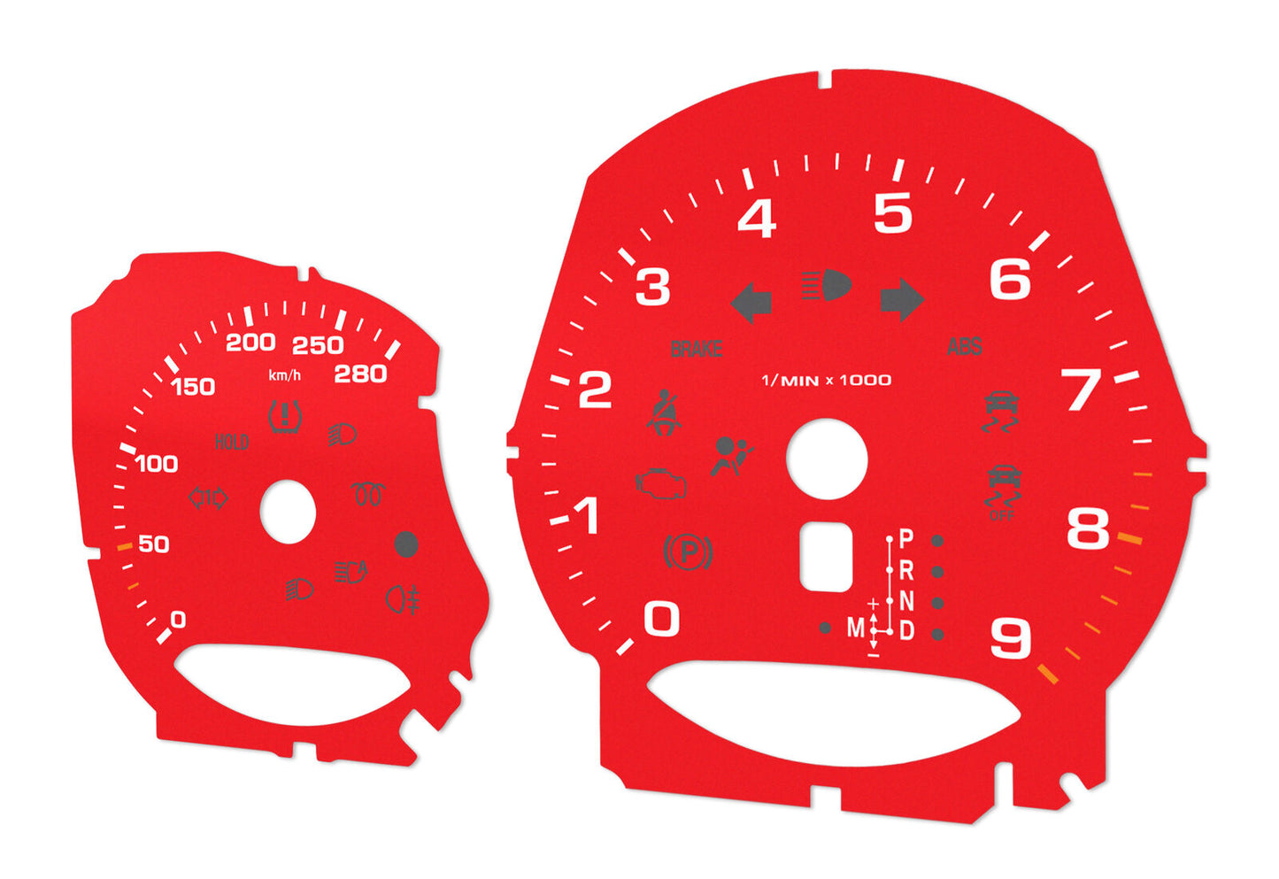 Porsche Boxster 9k rpm Red - Speedometer gauges from MPH to km/h Gauges