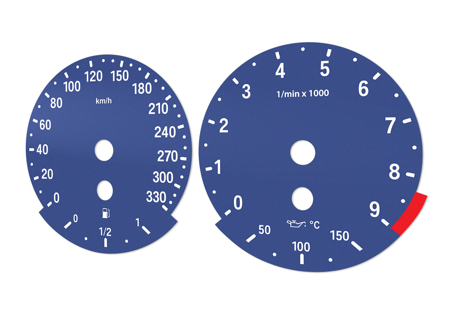 BMW E90, E92 M3 Blue - Speedometer dials MPH to Km/h Gauges