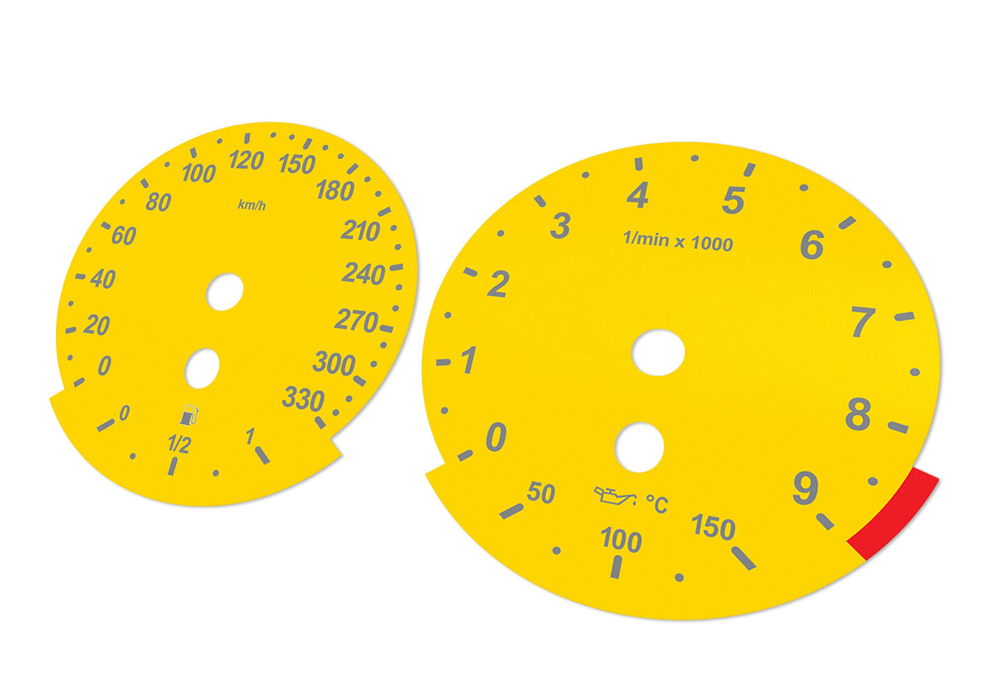 For BMW M5, M6, E60, E63 YELLOW - Speedometer Dials from MPH to Km/h Gauges