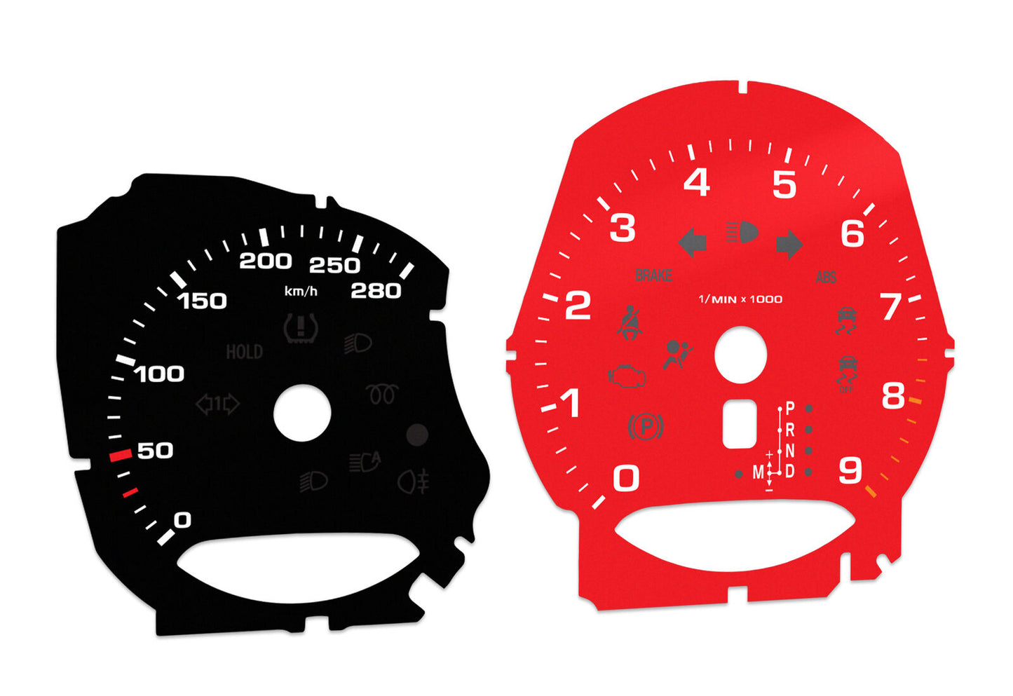 Porsche Boxster 9k rpm Black/Red - Speedometer gauges from MPH to km/h Gauges