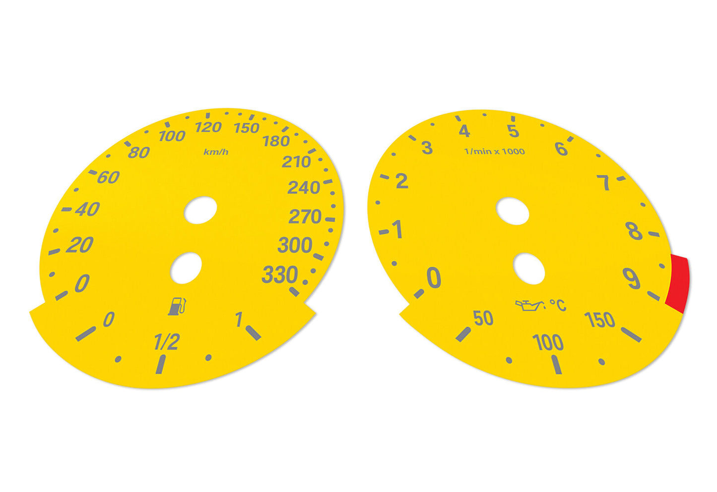 BMW E90, E92 M3 Yellow - Speedometer dials MPH to Km/h Gauges