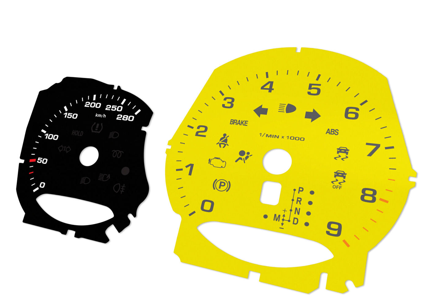 Porsche Boxster 9k rpm Black/Yellow - Speedometer gauges from MPH to km/h Gauges