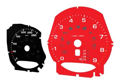 Porsche Boxster 9k rpm Black/Red - Speedometer gauges from MPH to km/h Gauges