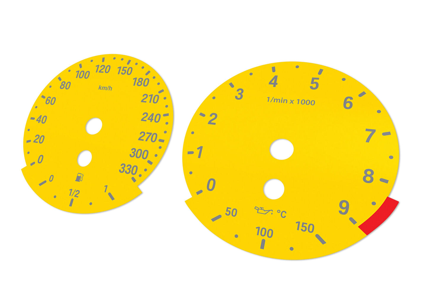 BMW E90, E92 M3 Yellow - Speedometer dials MPH to Km/h Gauges