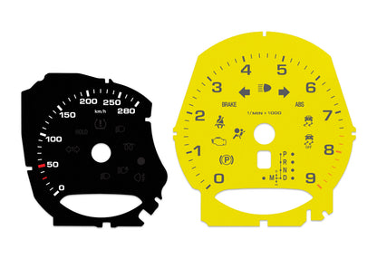 Porsche Boxster 9k rpm Black/Yellow - Speedometer gauges from MPH to km/h Gauges