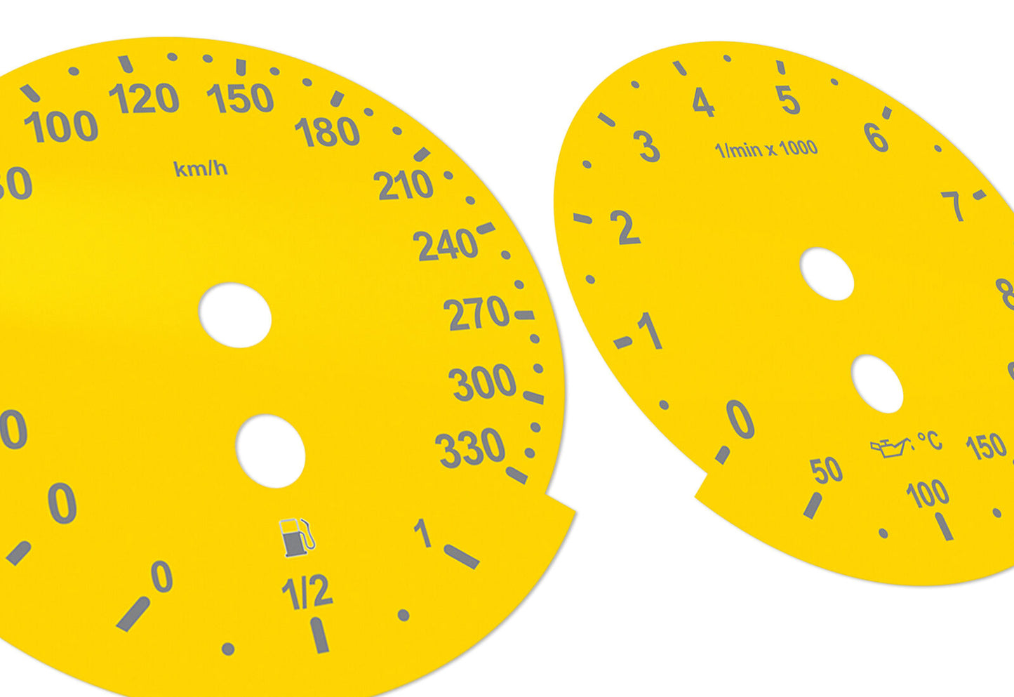 For BMW M5, M6, E60, E63 YELLOW - Speedometer Dials from MPH to Km/h Gauges