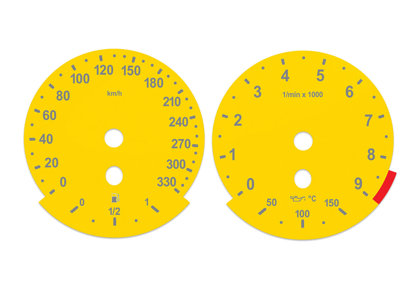 For BMW M5, M6, E60, E63 YELLOW - Speedometer Dials from MPH to Km/h Gauges