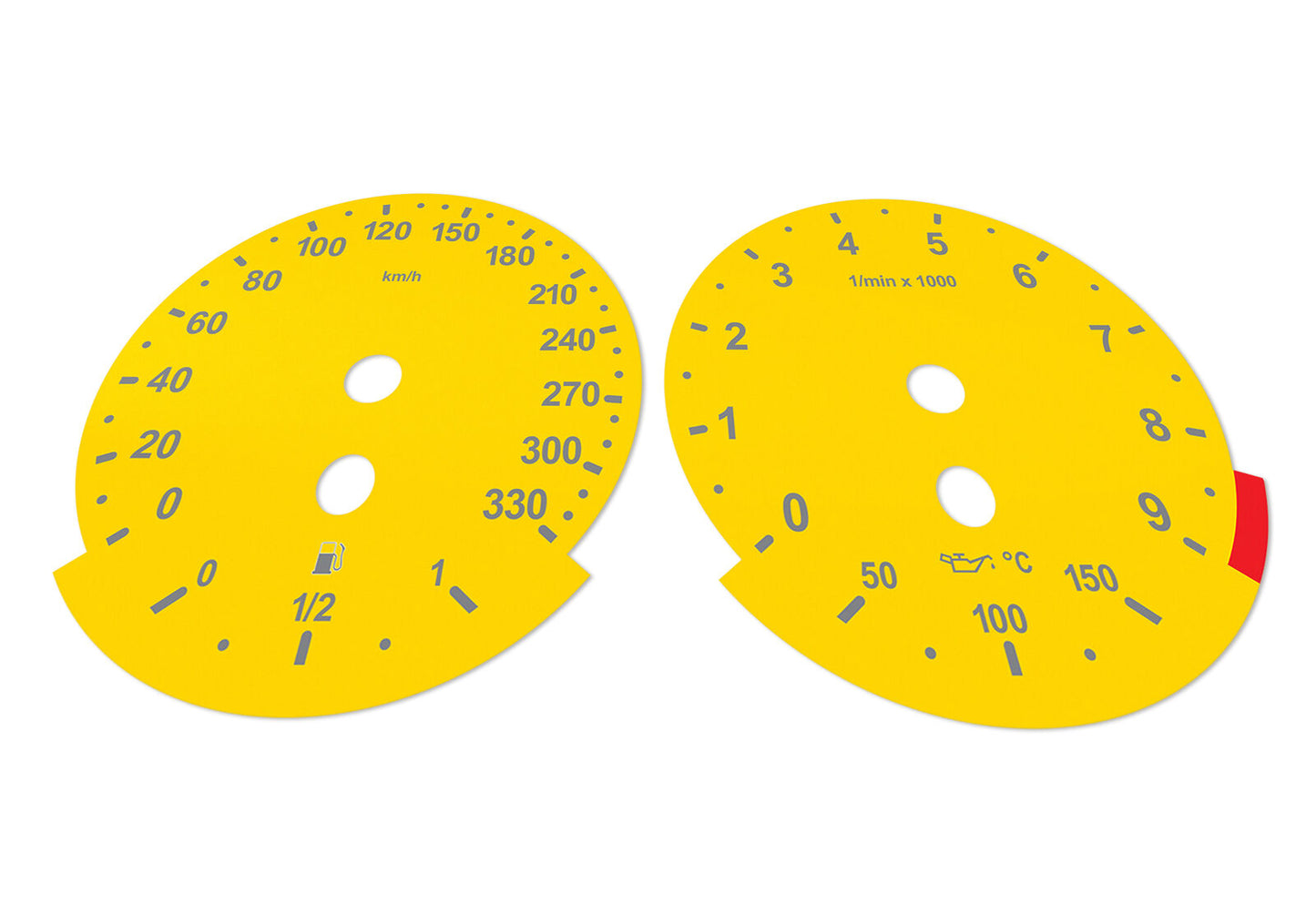 For BMW M5, M6, E60, E63 YELLOW - Speedometer Dials from MPH to Km/h Gauges