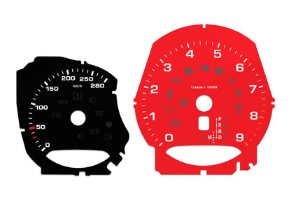 Porsche Boxster 9k rpm Black/Red - Speedometer gauges from MPH to km/h Gauges