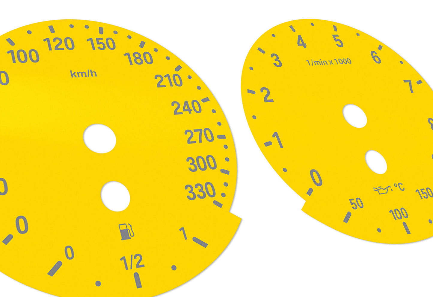 BMW E90, E92 M3 Yellow - Speedometer dials MPH to Km/h Gauges