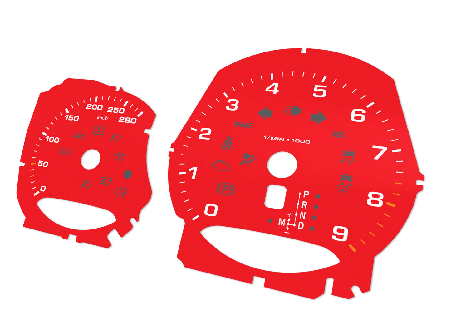 Porsche Boxster 9k rpm Red - Speedometer gauges from MPH to km/h Gauges