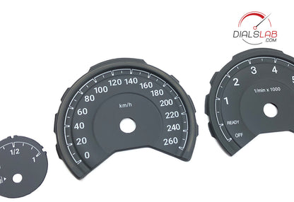 M Style 3D for BMW 260km/h F3X - Dials from mph to km/h Gauges