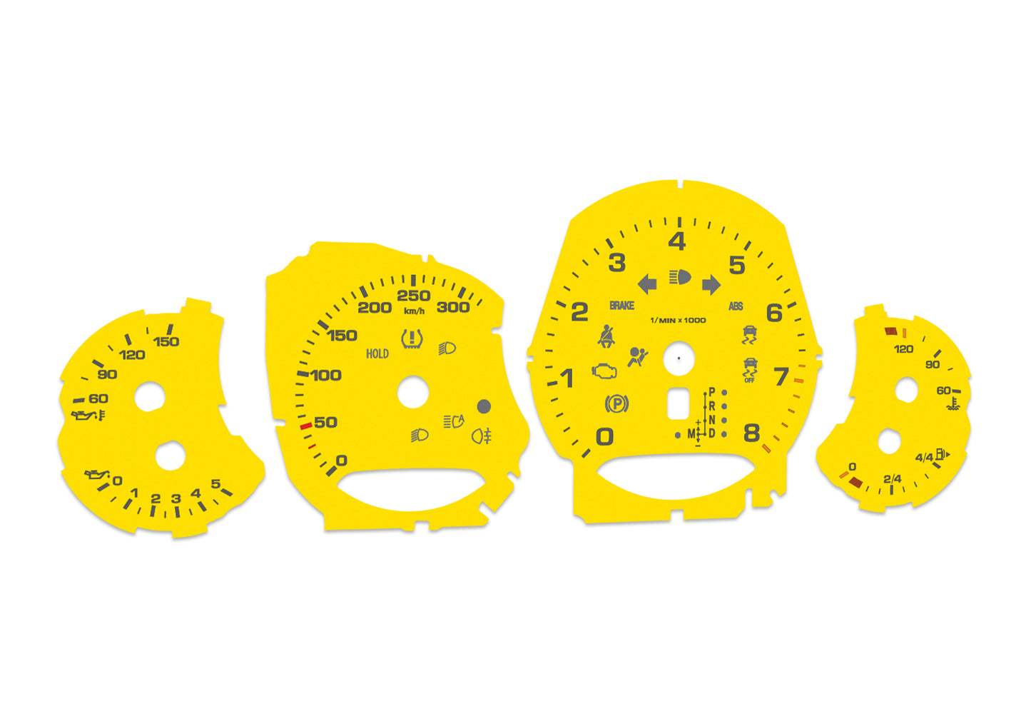 Porsche Carrera 911 991 Yellow - Speedometer Dials Gauges